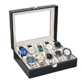 10 Slot Watch Display Case Holder/Organizer| Leather Real Glass Lid