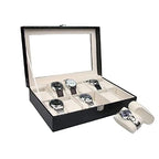 12 Slot Watch Display Case Holder/Organizer| Leather Real Glass Lid
