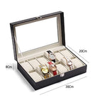 12 Slot Watch Display Case Holder/Organizer| Leather Real Glass Lid