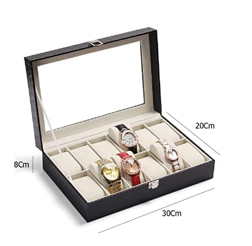 12 Slot Watch Display Case Holder/Organizer| Leather Real Glass Lid