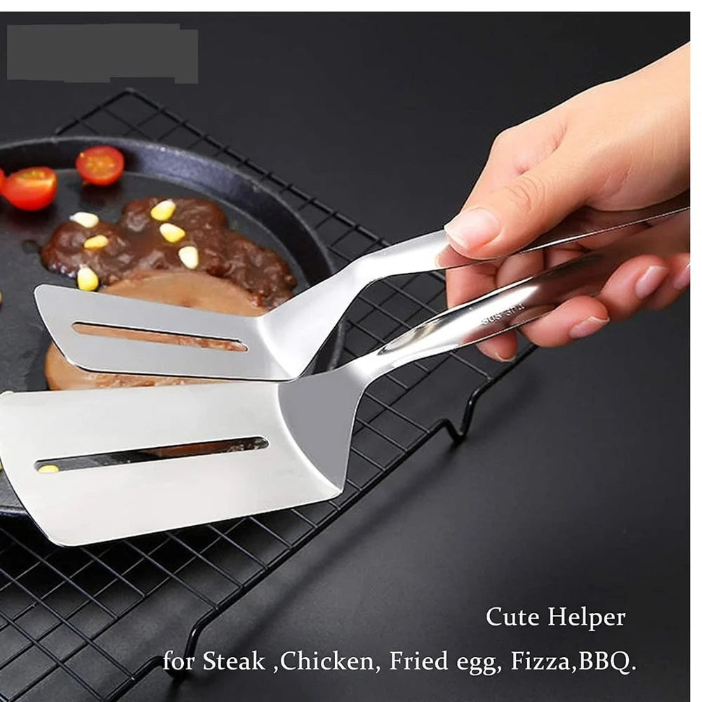 2-IN-1  Stainless Steel Spatula Tongs| Multi Functional Cooking Utensil