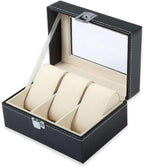 3 Slot Watch Display Case Holder/Organizer| Leather Real Glass Lid
