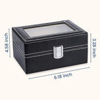 3 Slot Watch Display Case Holder/Organizer| Leather Real Glass Lid