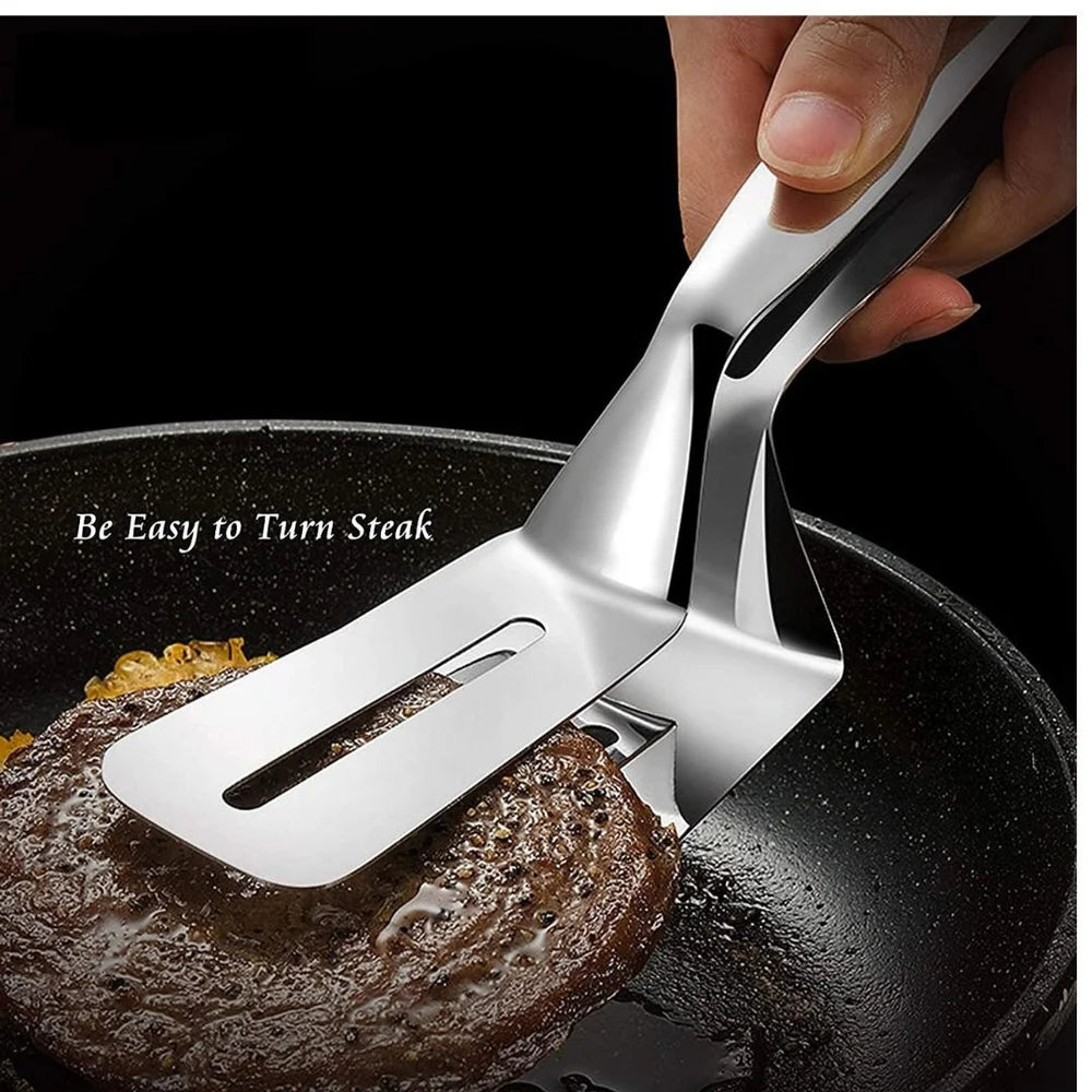 2-IN-1  Stainless Steel Spatula Tongs| Multi Functional Cooking Utensil