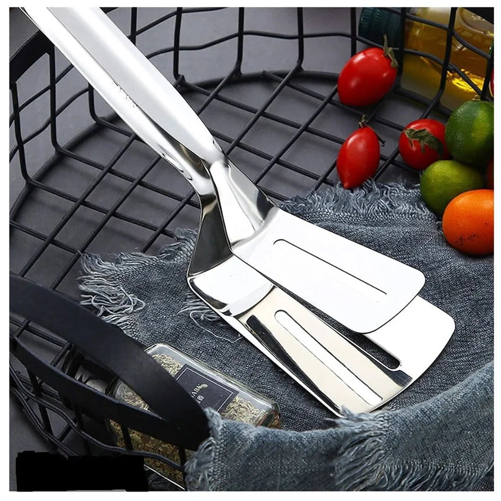 2-IN-1  Stainless Steel Spatula Tongs| Multi Functional Cooking Utensil
