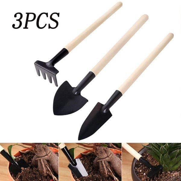 3 in 1 Garden Tool Set for Home Gardening with Wooden Handle - Hand Cultivator, Digging Trowel, Fork Tool Kit for Indoor Plants, Balcony Pots, Nursery, Soil Loosening Set of 3