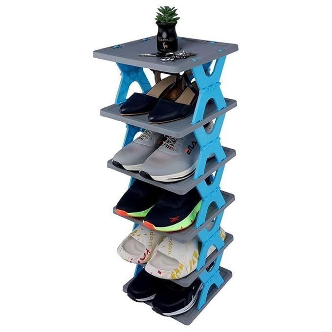 6 Layer Foldable Shoe Rack| Plastic Shoe Cabinet| Storage Saving Shoe Organizer