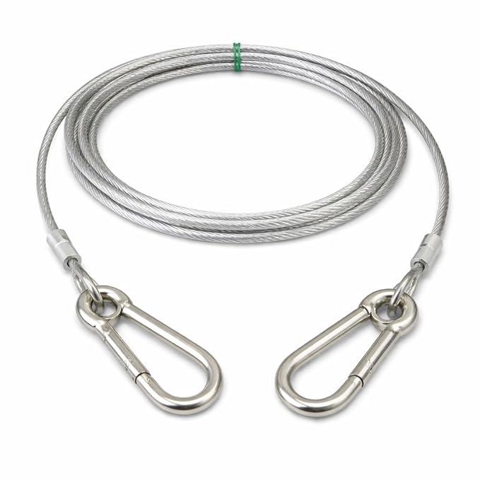 Heavy Duty Stainless Steel Clothesline Wire Rope with Carabineer Hooks, Portable Rustproof Laundry Drying Rope Cable for Balcony Garden Home Indoor Outdoor Uses (3 Meter)