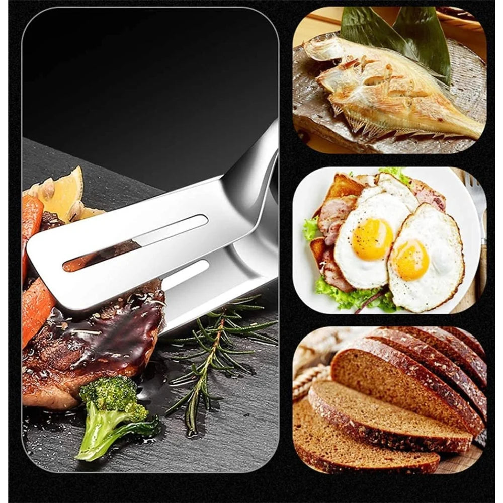 2-IN-1  Stainless Steel Spatula Tongs| Multi Functional Cooking Utensil
