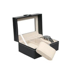 3 Slot Watch Display Case Holder/Organizer| Leather Real Glass Lid