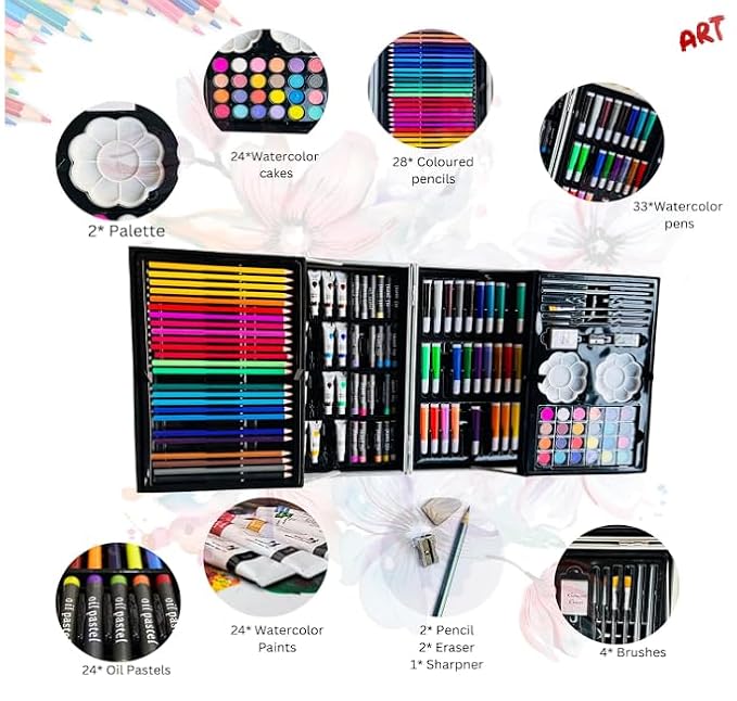 Universe Space Art Set, 145-Piece Drawing Kit with Coloured Pencils, Watercolour, Oil Pastels, Paint Palette in Aluminium Case | Space Theme|Birthday Gift