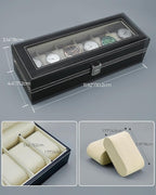6 Slot Watch Display Case Holder/Organizer| Leather Real Glass Lid