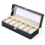 6 Slot Watch Display Case Holder/Organizer| Leather Real Glass Lid