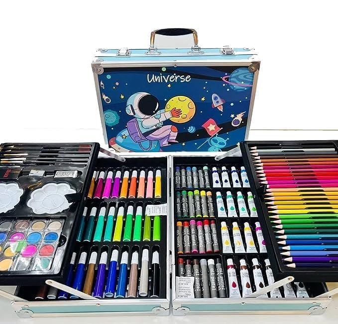 Universe Space Art Set, 145-Piece Drawing Kit with Coloured Pencils, Watercolour, Oil Pastels, Paint Palette in Aluminium Case | Space Theme|Birthday Gift