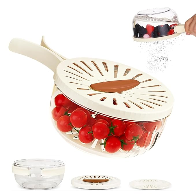 2-in-1 Fruit & Vegetable Washer and Strainer Bowl with Drain Lid – Food Washing, Rinsing & Storage Basket for Produce, Salad, Tomatoes, Grapes & Berries – Kitchen Colander