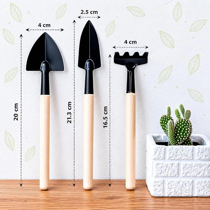 3 in 1 Garden Tool Set for Home Gardening with Wooden Handle - Hand Cultivator, Digging Trowel, Fork Tool Kit for Indoor Plants, Balcony Pots, Nursery, Soil Loosening Set of 3