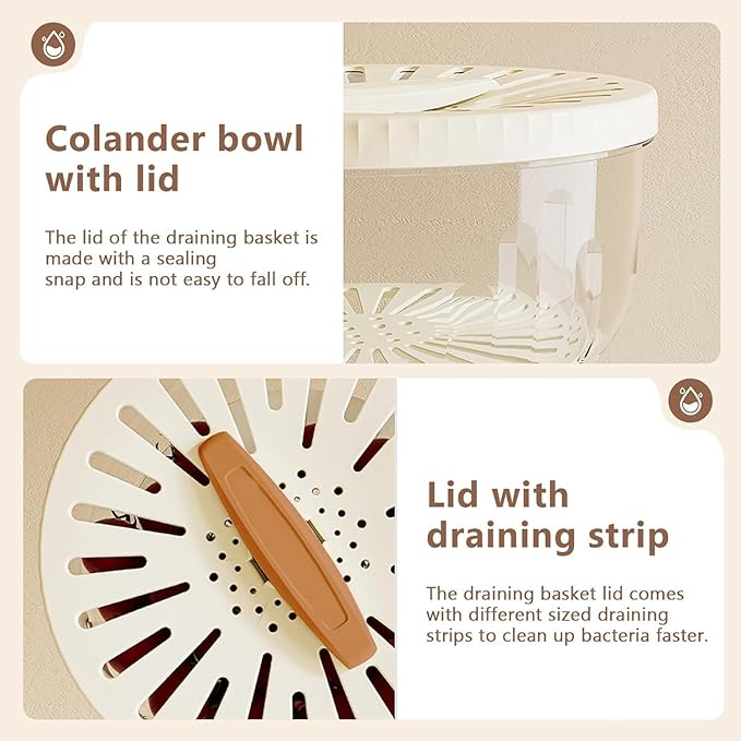 2-in-1 Fruit & Vegetable Washer and Strainer Bowl with Drain Lid – Food Washing, Rinsing & Storage Basket for Produce, Salad, Tomatoes, Grapes & Berries – Kitchen Colander