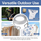 Heavy Duty Stainless Steel Clothesline Wire Rope with Carabineer Hooks, Portable Rustproof Laundry Drying Rope Cable for Balcony Garden Home Indoor Outdoor Uses (3 Meter)