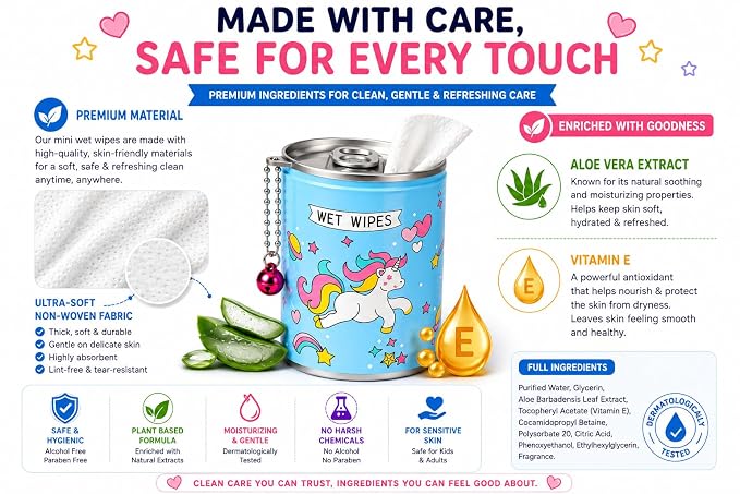Mini Wet Wipes Can |Portable travelling Containers |Unicorn Design Wet Wipes Can
