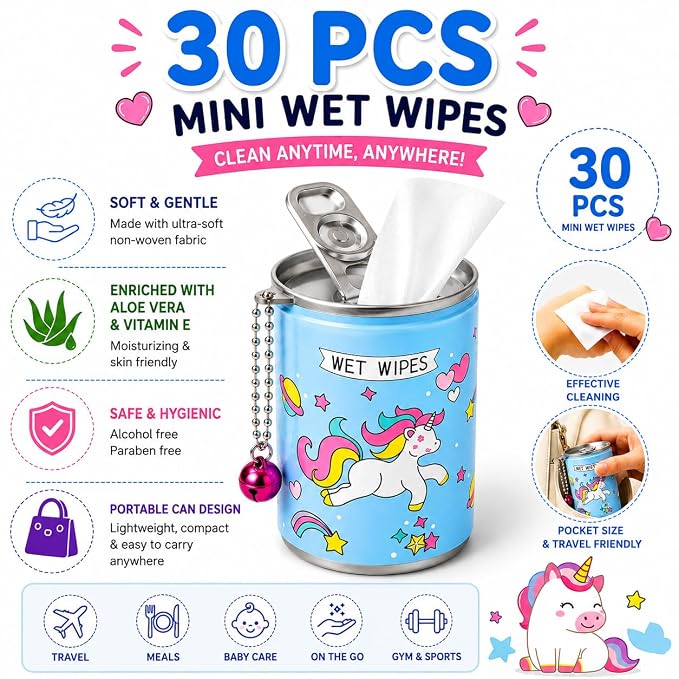 Mini Wet Wipes Can |Portable travelling Containers |Unicorn Design Wet Wipes Can
