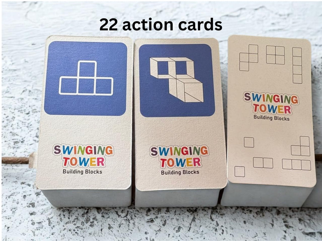 Swinging Tower Balance Blocks Game – 16 Pcs Stacking Toy with 22 Challenge Cards | Fun Skill-Building Game for Kids Ages 3–14 | Indoor Family, Birthday Gift for Boys & Girls