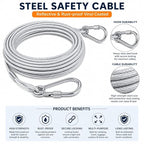 Heavy Duty Stainless Steel Clothesline Wire Rope with Carabineer Hooks, Portable Rustproof Laundry Drying Rope Cable for Balcony Garden Home Indoor Outdoor Uses (3 Meter)