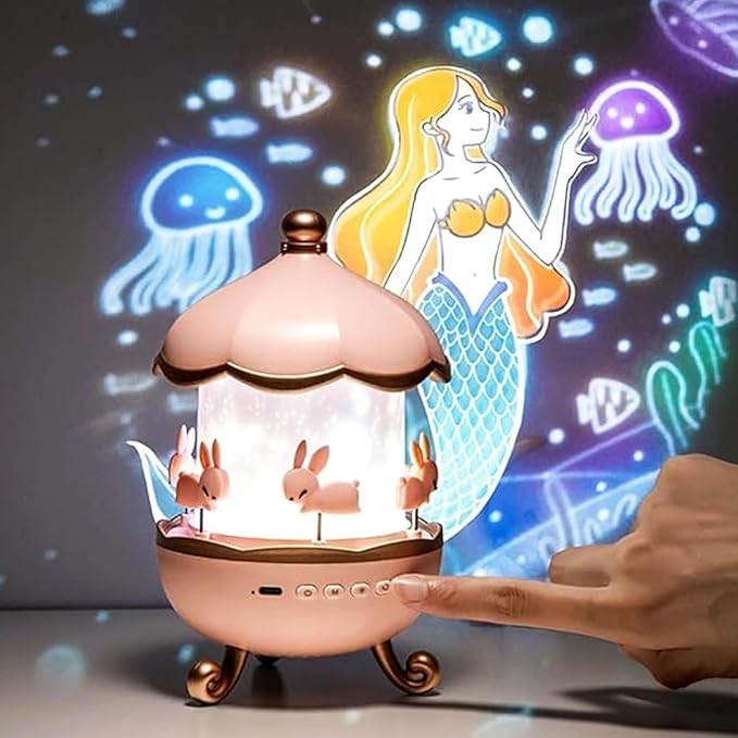 Night Light Rabbit Sky Projector for Kids – 360° Rotating Lamp with 6 Films| 5 Colours and Rechargeable Battery.