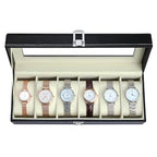 6 Slot Watch Display Case Holder/Organizer| Leather Real Glass Lid