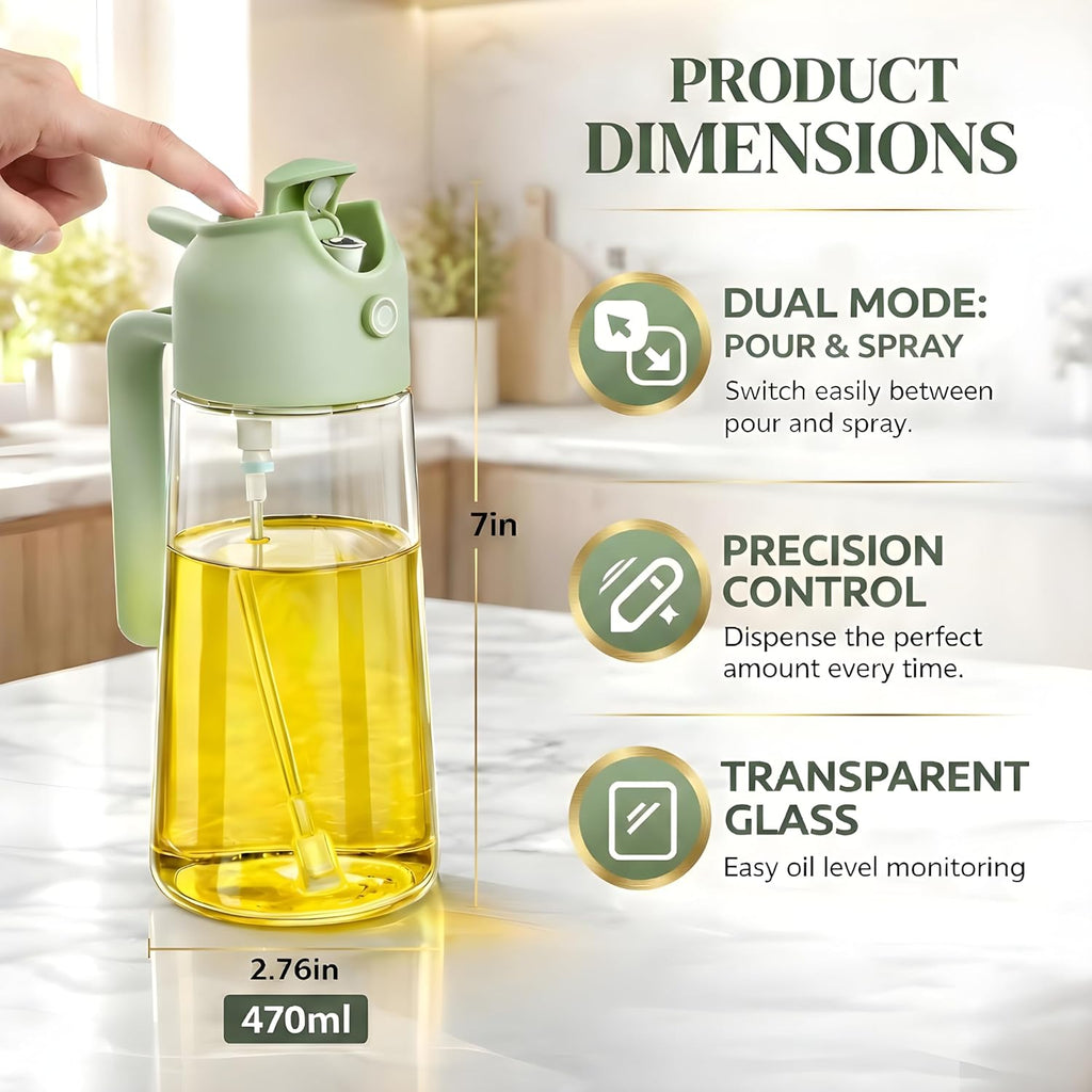 Glass Oil Sprayer| Dispenser Bottle | 2-in-1 Spray & Pour, Kitchen Oil Spray Bottle for Cooking, Air Fryer, Salad, BBQ, Olive