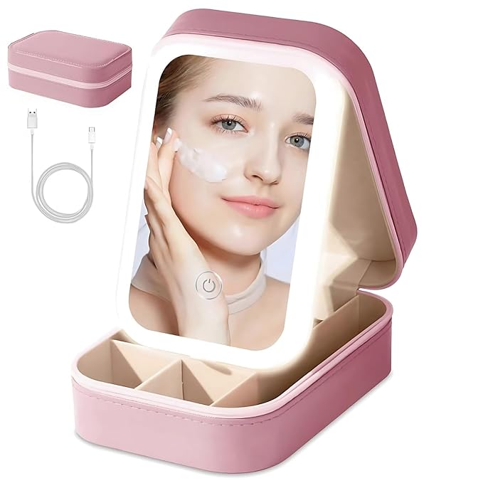LED Makeup Box With Adjustable Mirror|Portable Cosmetic Organizers For Women