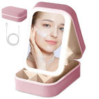 LED Makeup Box With Adjustable Mirror|Portable Cosmetic Organizers For Women