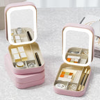 LED Makeup Box With Adjustable Mirror|Portable Cosmetic Organizers For Women