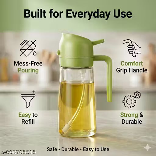 Glass Oil Sprayer| Dispenser Bottle | 2-in-1 Spray & Pour, Kitchen Oil Spray Bottle for Cooking, Air Fryer, Salad, BBQ, Olive