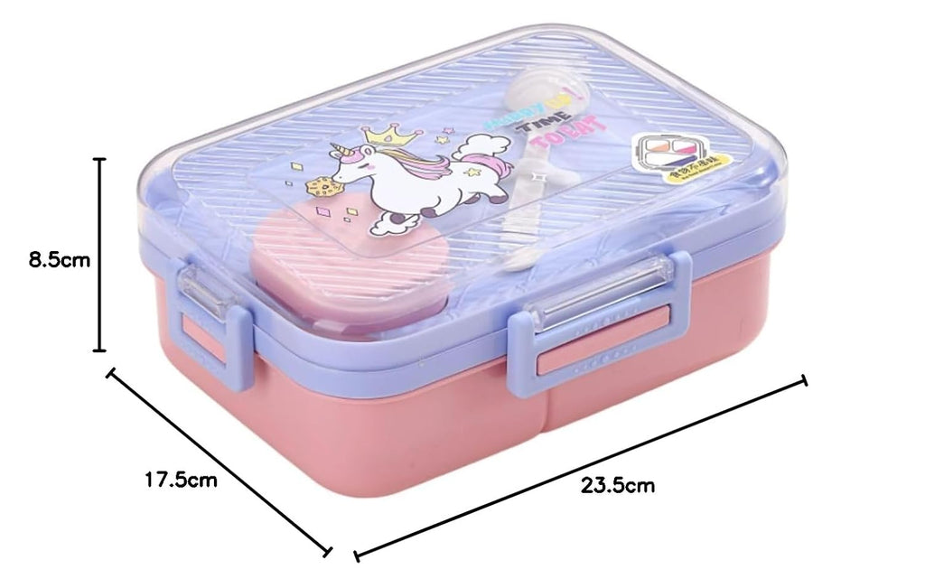 Cartoon Style Double Layers Kids Lunch Box| Plastic Leakproof 6 Compartment| Microwave Safe